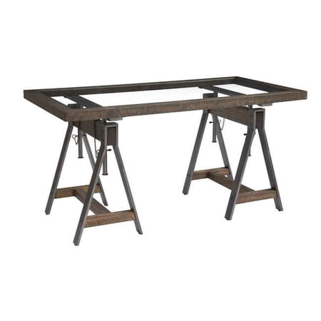 Benjara BM274754 60 in. Ruth Solid Wood Adjustable Writing Desk - Glass Top, Brown & Gray