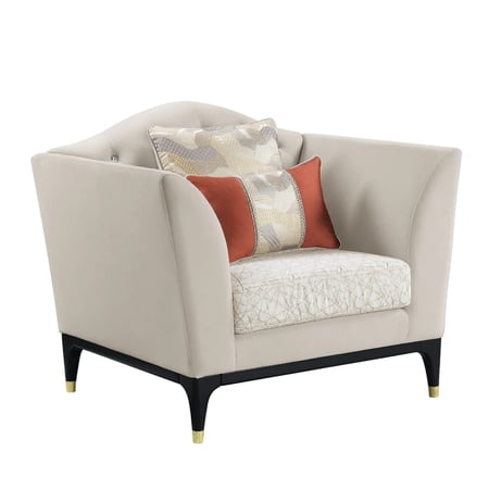 Benjara Mavi 44" Chair- Velvet- Arched- Button Tufted- Metal Legs- Beige