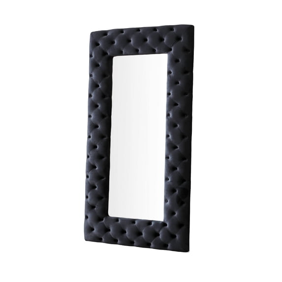 Benjara BM279346 80 in. Cid Velvet Leather & Tufted Frame Modern Portrait Mirror, Black
