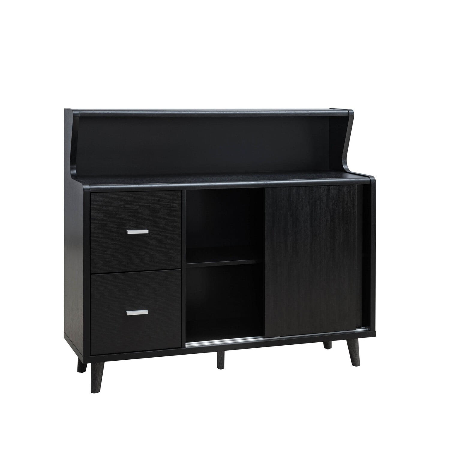 Black Composite Wood Buffet Sideboard Console with Drawers and Shelves
