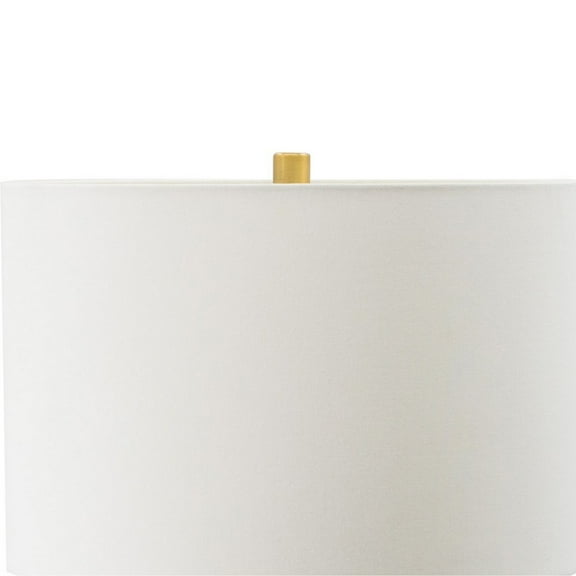 30 Inch Modern Table Lamp, Drum Shade, Cement and Brass Iron Waisted Base- Saltoro Sherpi