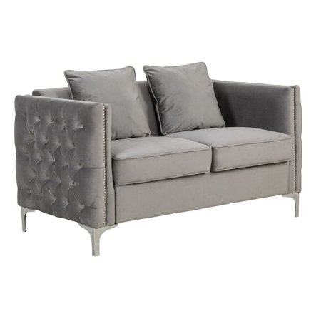 Zion 53 Inch Accent Loveseat, Handmade Nailhead Trim, Tufted, Gray Velvet- Saltoro Sherpi