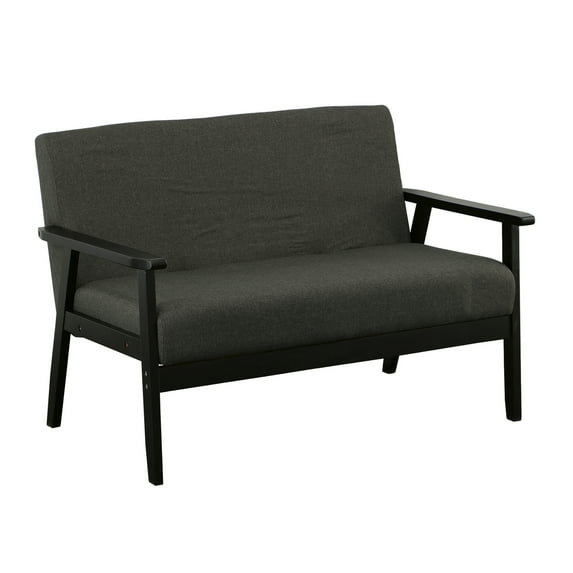 Gala 45 In. Modern Loveseat Bench, Dark Gray Fabric, Jet Black Wood Frame- Saltoro Sherpi