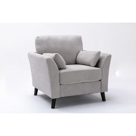 Otto 37 Inch Armchair, Pocket Coil Springs, 2 Throw Pillows, Gray Velvet- Saltoro Sherpi