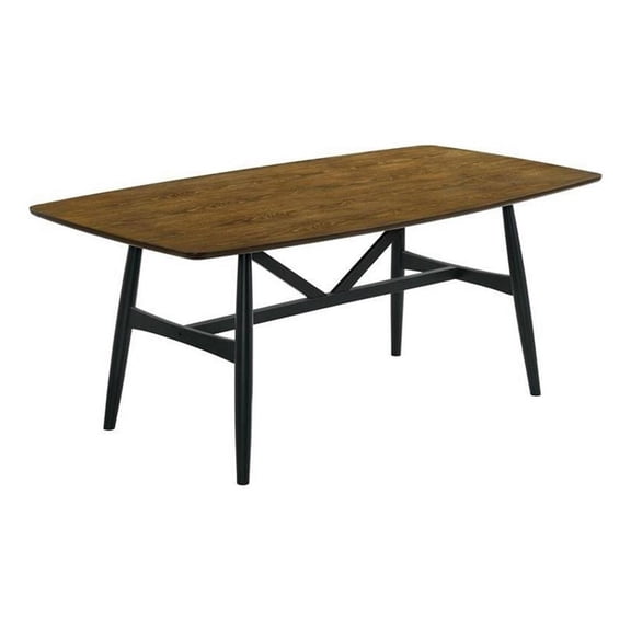 Benjara Riera 72" Two Tone Dining Table- Brown Plank Top- Black Trestle Base