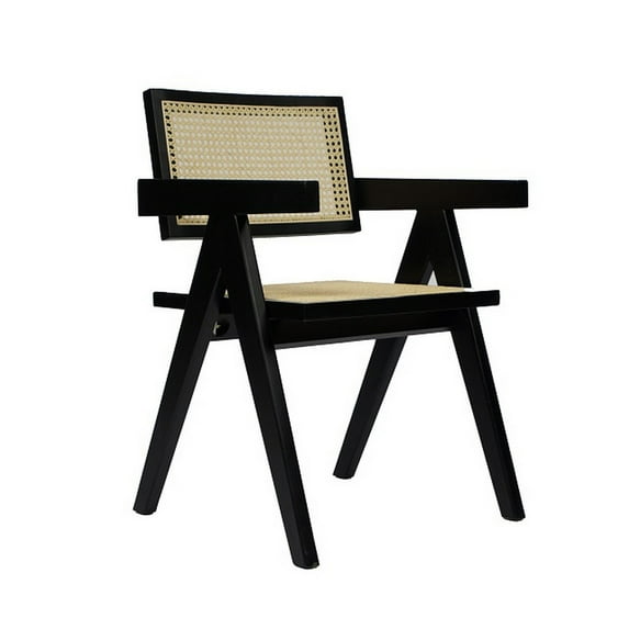 Cid Ayla 21 Inch Retro Dining Chair Woven Rattan Back Black Wenge Finish
