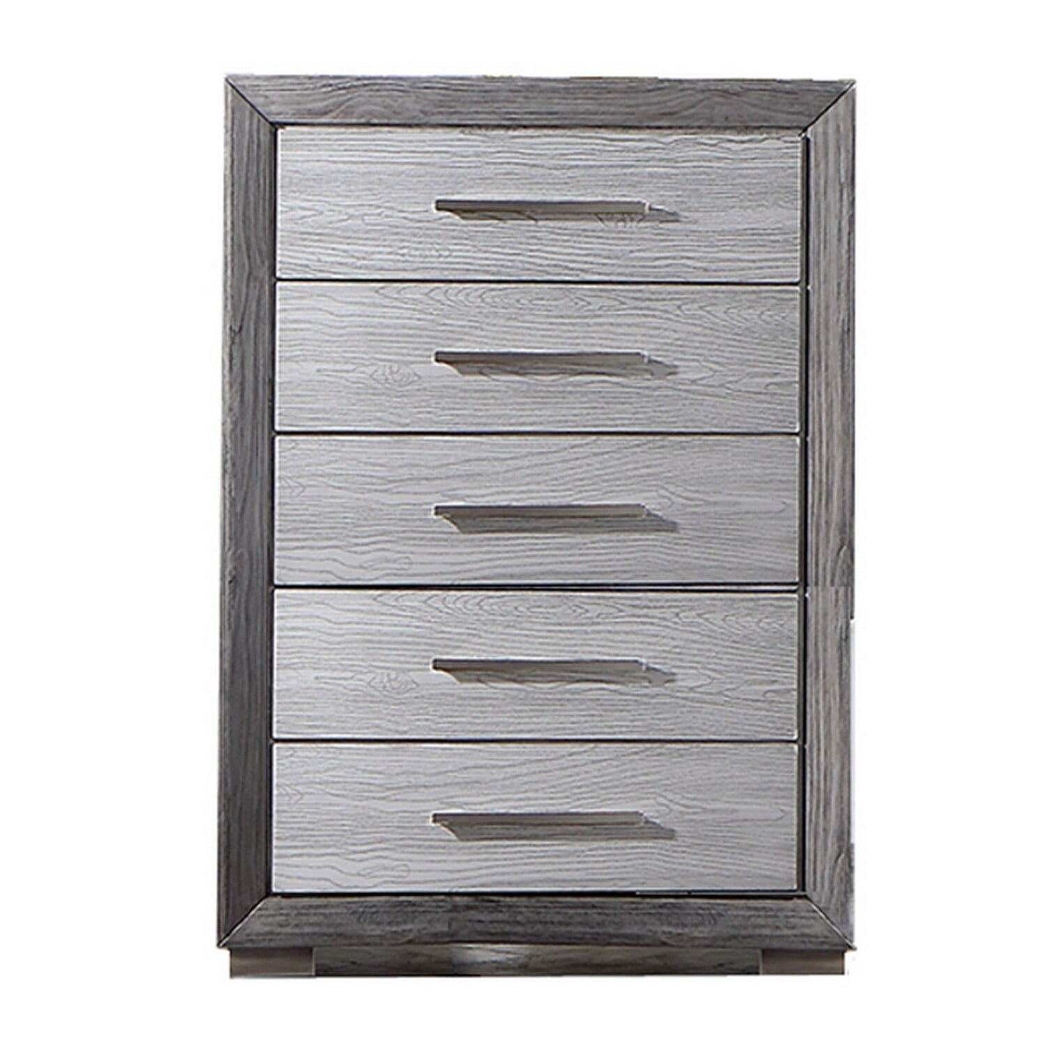 Benjara Reno 52 Inch Tall Dresser Chest, Brushed Gray Wood, Chrome ...