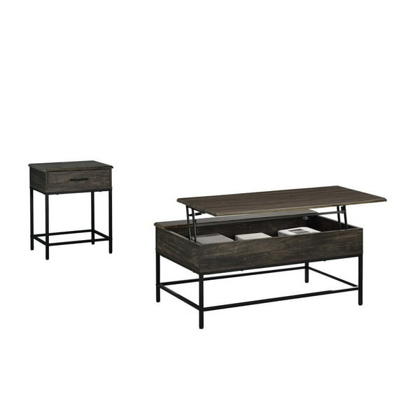 Benjara Sean 2 Piece Coffee Table Set, MDF, 1 Drawer, Lift Top Surface, Burnt Brown