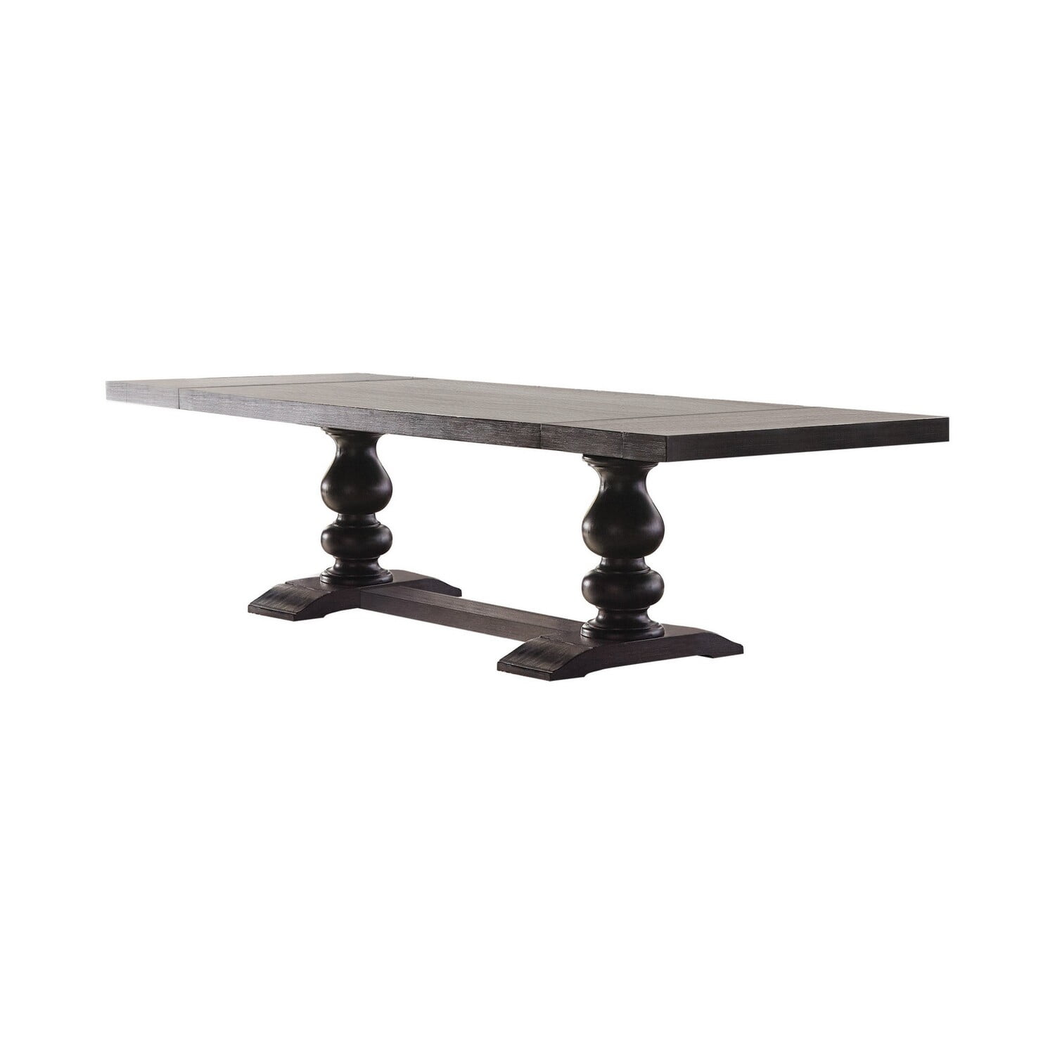 Benjara BM302454 95-123 in. Wood 2 Extension Leaves & Turned Dining Table, Antique Black & Gray