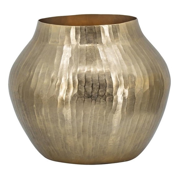 Benjara Kria 13" Modern Vase- Curved Shape- Hammered Texture- Gold Metal Finish