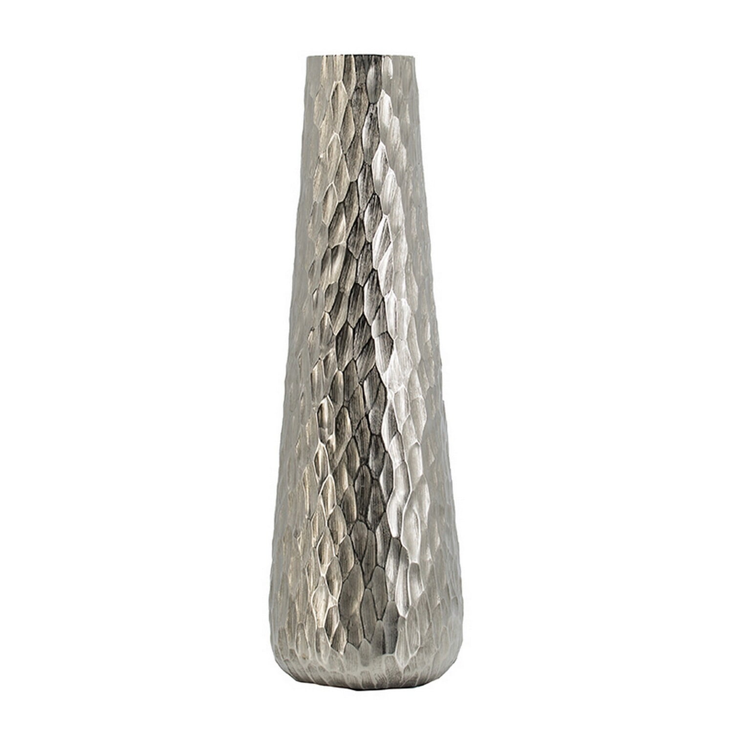23-Inch Silver Diamond Textured Aluminum Tapered Vase
