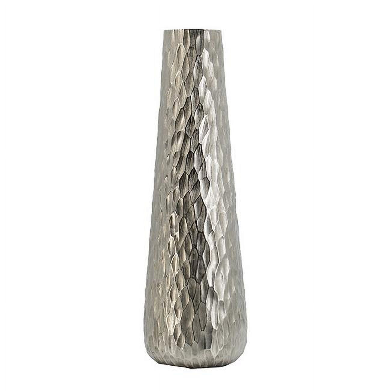 23-Inch Silver Diamond Textured Aluminum Tapered Vase