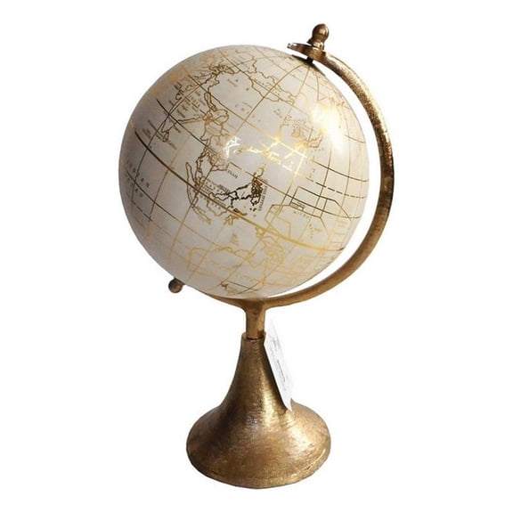 Benjara 15" Modern Accent Globe- Smooth Turning- White With Gold Aluminum Stand