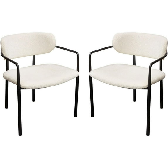 Oke 26 Inch Padded Dining Chair Set of 2 Black Ivory Boucle Upholstery