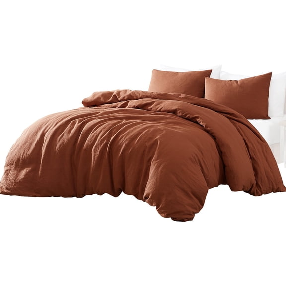 Edge 4 Piece Queen Size Duvet Comforter Set - Washed Linen - Rust Orange