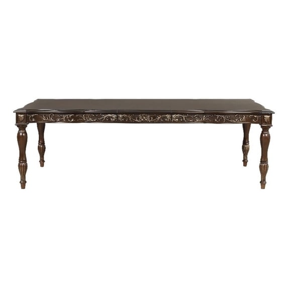 Benjara Mitch 76-94" Extendable Rectangular Dining Table- Scalloped Edge- Brown