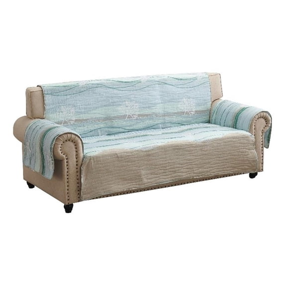 Benjara Niha 127" Sofa Cover- Ocean Wave Print & Quilting- Border-Multicolor