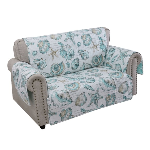 Jiye 103 Inch Wave Quilted Loveseat Cover - Seashell Design - White Polyester