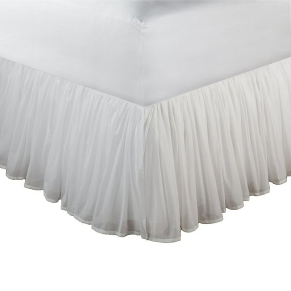 Twin Bed Skirt - Polyester Platform - Cotton Voile Drop - Ruffled Edge - White