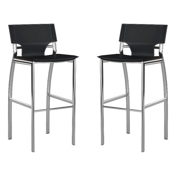 Benjara Illa 26" Counter Height Chair-Chrome Base/Vegan Leather-Black (Set of 2)