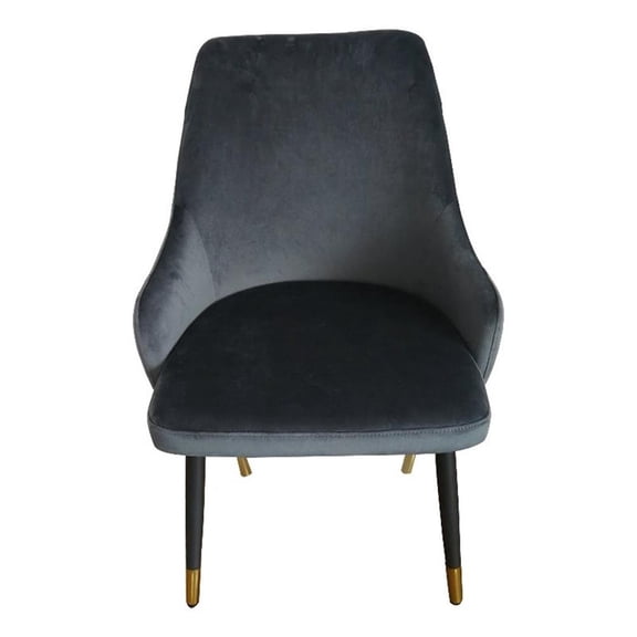 Benjara Zini 25" Cushioned Dining Chair (Set of 2)- Gray- Black- Gold Metal