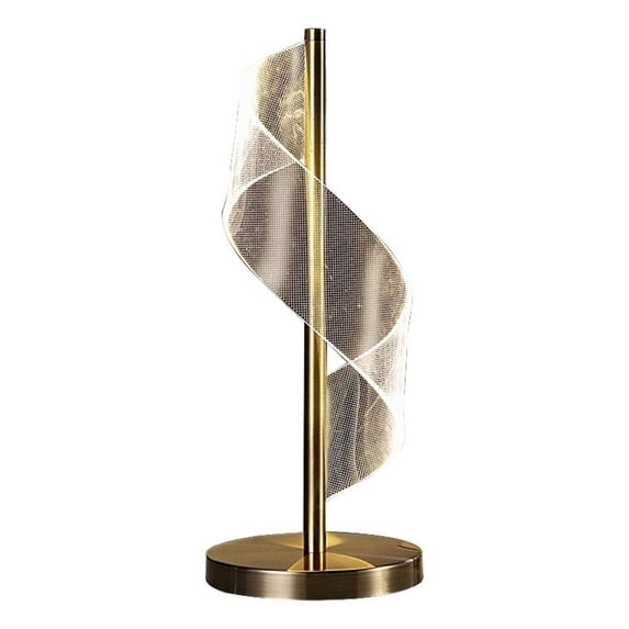 Benjara Melly 19" Table Lamp- LED Swirl Ribbon Design- Acrylic- Antique Brass