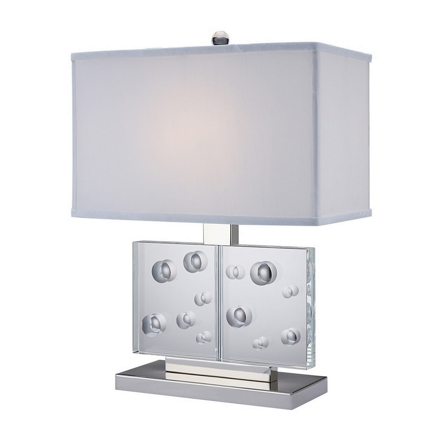 White Rectangular Shade Table Lamp with Crystal and Metal Stand