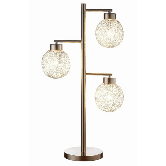 Fern 31 Inch Table Lamp with 3 Orb Shades - Metal - Sand Chrome Finish