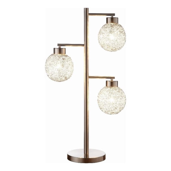 Benjara Fern 31" Table Lamp with 3 Orb Shades- Metal- Sand Chrome Finish