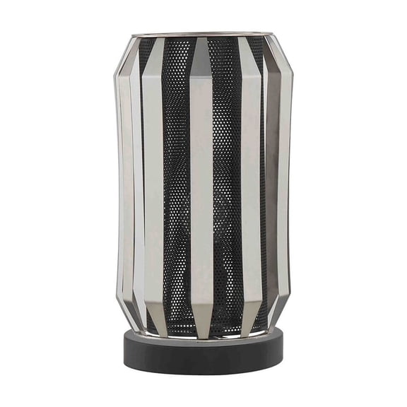 Benjara BM309041 13 in. Pin Round Base Table Lamp with Accent Cylinder Metal Shade, Black & Gray