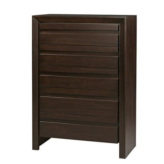 Oxo 51 Inch Tall Dresser Chest, 5 Drawers, Carved Handles, Dark Brown Wood