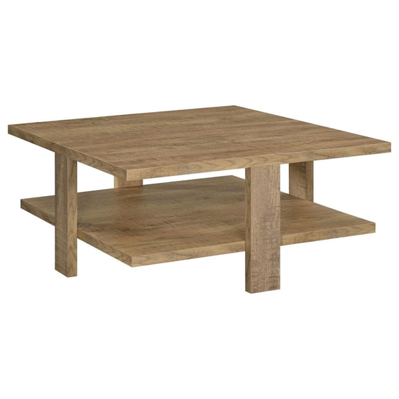 Dew 36 Inch Side Coffee Table- Lower Shelf- Engineered Wood- Mango Brown
