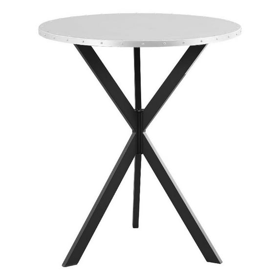 36 Inch Bar Table- Metal Top- Hammered Nails- Intersected Base- Silver