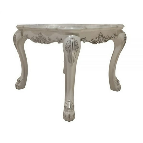 Benjara Ally 28" Side End Table- Aspen Wood- Classic Scrollwork- Polyresin