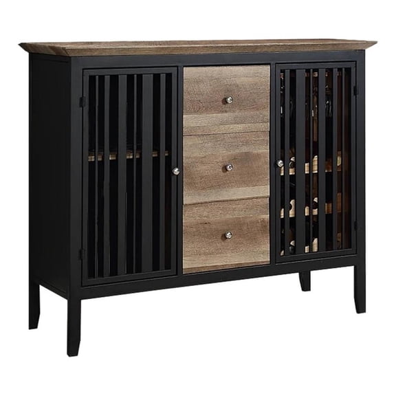 Benjara Nori 47" Sideboard Buffet- 3 Drawers- Antique Oak Brown and Black