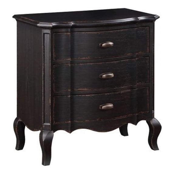 Benjara Cherry 30" Nightstand- 3 Drawers- Cabriole Legs- Rubberwood- Black