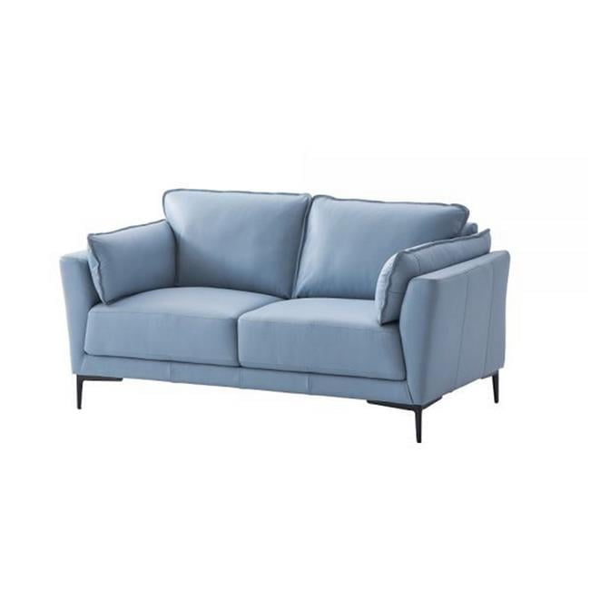 Benjara BM309480 68 in. Miles Genuine Leather Loveseat with Padded Armrest, Blue & Black