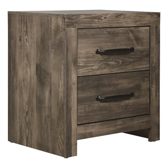 Benjara Ent 24" NightStand-2 Drawers with Black Handles-Greige Brown Finish