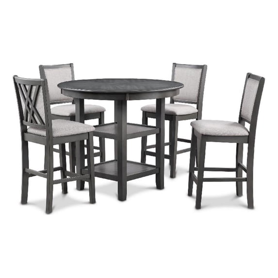 Isla 5 Piece Counter Height Table Set, 4 Crossback Chairs, Gray Polyester