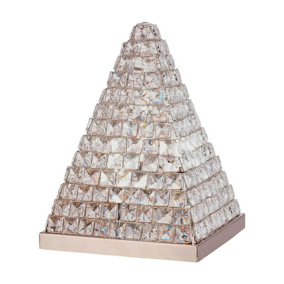 14 Inch Table Lamp, Crystal Pyramid Shaped Frame, Stone Studded, Silver