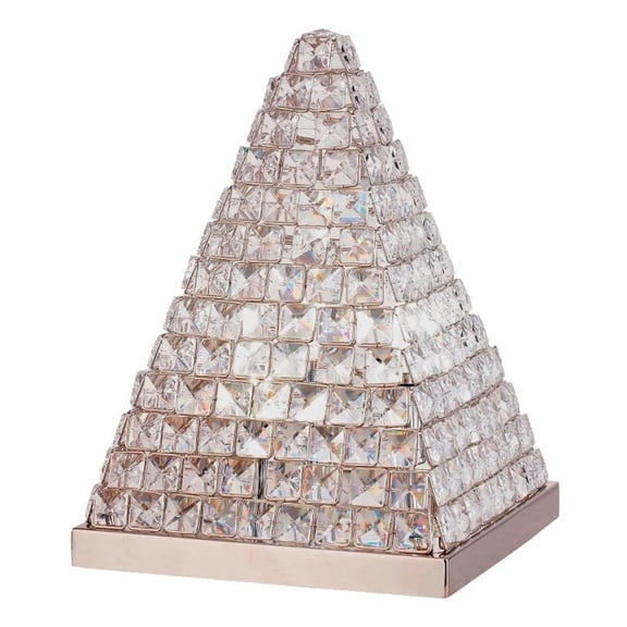 14 Inch Table Lamp, Crystal Pyramid Shaped Frame, Stone Studded, Silver