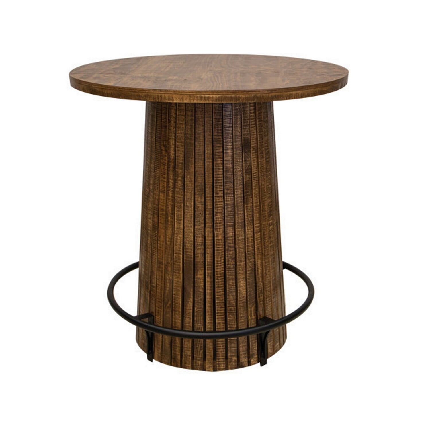 Benjara Texu 39 Inch Bistro Table, Round Top, Brown Pine Wood, Black ...