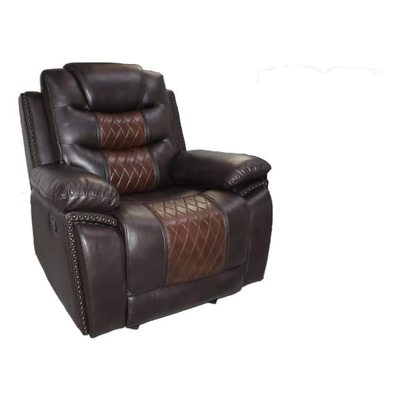 Asher 39 Inch Power Recliner Chair, Wood, Pocket Coils, Brown Faux Leather
