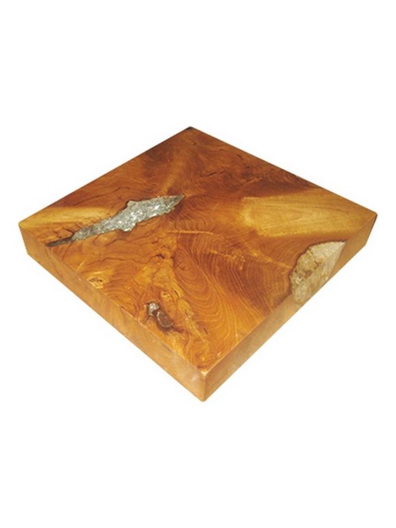 11" Tabletop Platform- Resin Details- Square- Natural Brown Teak Wood