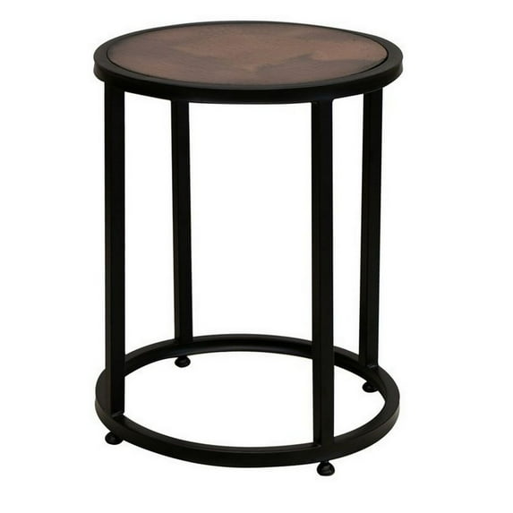Benjara Berry 24 Inch Side End Table, Copper Round Top, Caster Wheels, Black Metal
