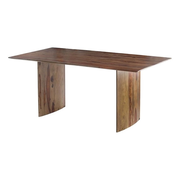 Benjara Dice 71" Dining Table- Rectangular Top- Dual Base- Brown Sheesham Wood