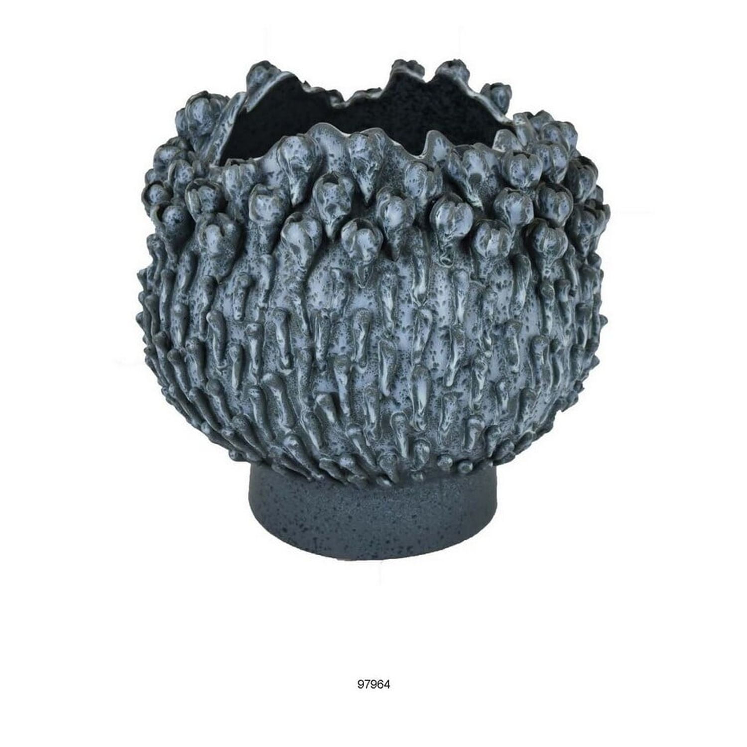 Benjara BM312555 12 in. Decorative Bowl with Drop Accents - Modern Style - Ceramic - Blue