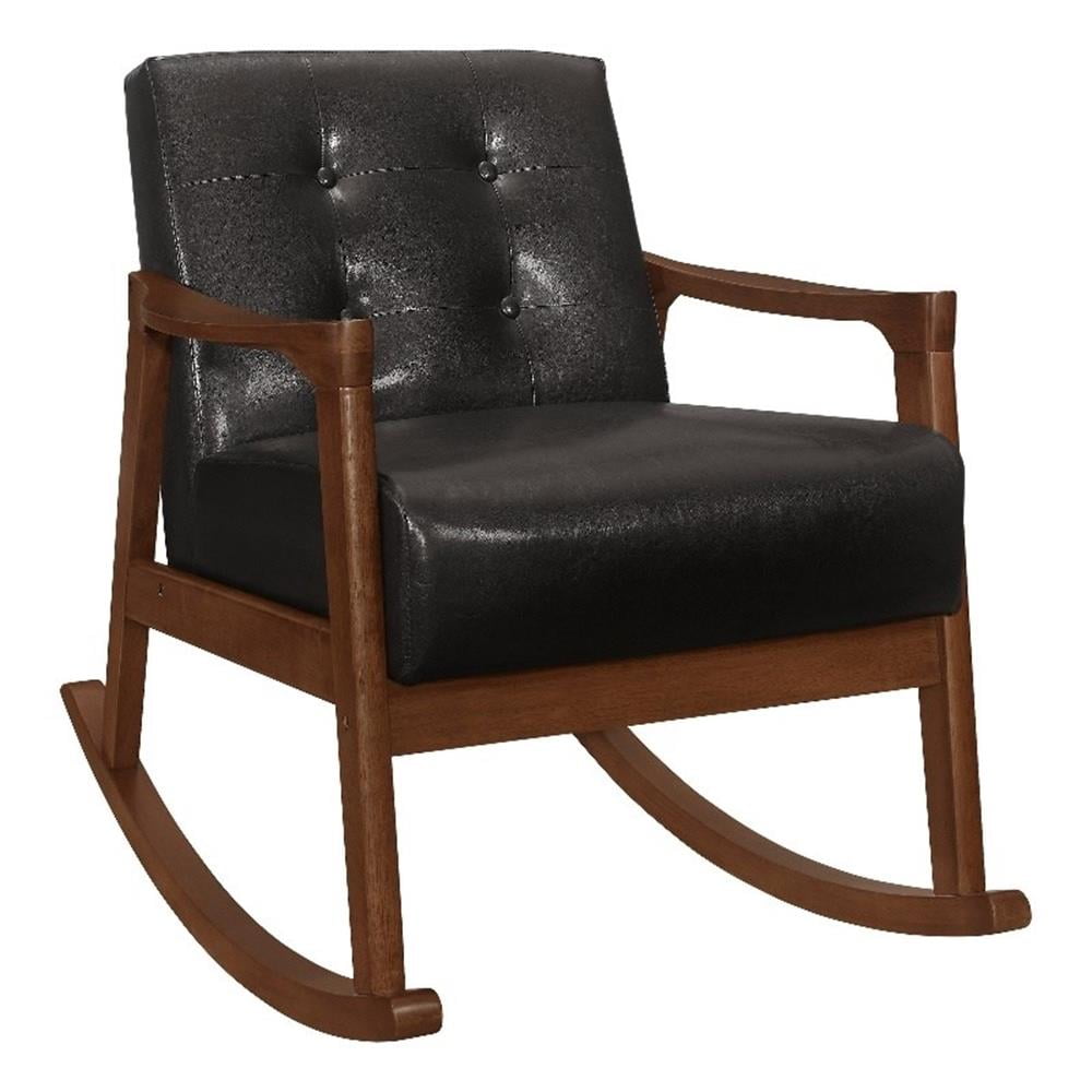 Ciao 37 Inch Rocking Chair Armchair- Dark Brown Faux Leather- Solid Wood