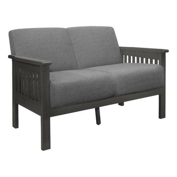 Wiston 50 Inch Loveseat- Gray Polyester- Dark Gray Solid Rubberwood