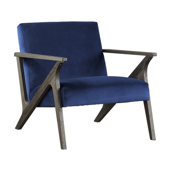 Benjara Lara 32 Inch Accent Chair, Gray Polyester, Round Brown Solid Wood Frame